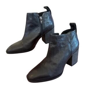 Vionic Lyssa Black Leather Block Heel Ankle Boots 7 Comfort Minimalist Classic